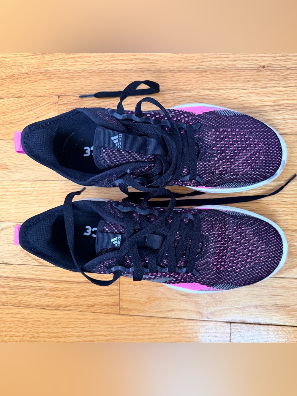 adidas Women’s Black and Pink Knit Athletic Sneakers